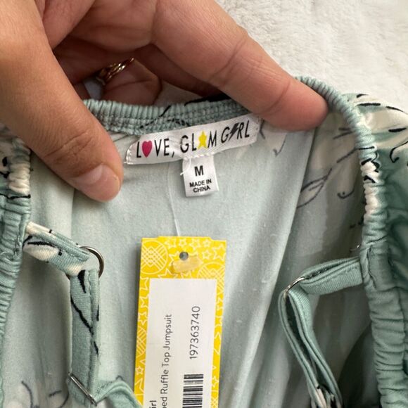 Girls Mint Green Ruffle Jumpsuit Size M Flowy Floral Boho Spring Outfit - Picture 5 of 13